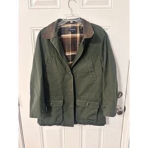 Vintage Land’s End Green Barn Jacket with leather collar, Women’s size Large